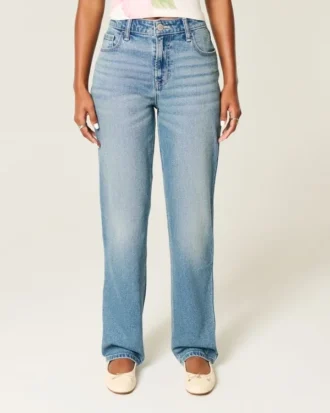Högmidjade jeans med medium tvätt och rak passform