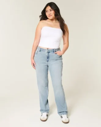 Högmidjade, ljusblå raka jeans