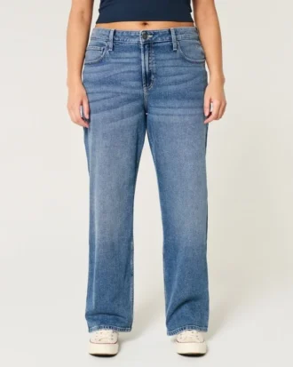 Högmidjade mörkblå dad jeans