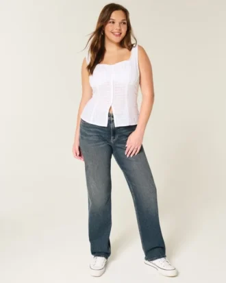 Högmidjade, mörkblå raka jeans