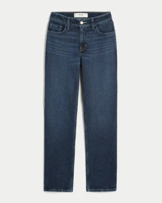 Högmidjade, mörkblå raka jeans