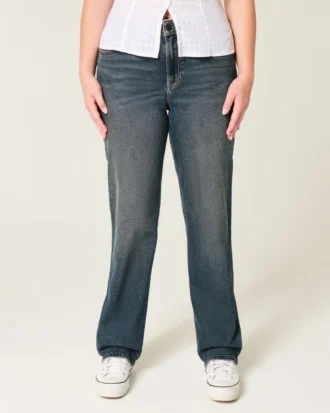 Högmidjade, mörkblå raka jeans