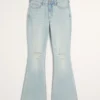 Högmidjade, slitna, ljusblå flare-jeans Högmidjade, slitna, ljusblå flare-jeans