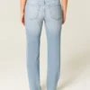 Högmidjade, slitna, ljusblå raka jeans Högmidjade, slitna, ljusblå raka jeans