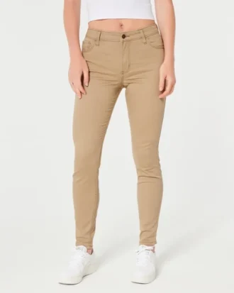 Högmidjade super skinny-byxor i khaki
