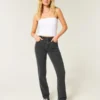 Högmidjade tvättade svarta raka jeans Högmidjade tvättade svarta raka jeans
