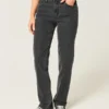 Högmidjade tvättade svarta raka jeans Högmidjade tvättade svarta raka jeans