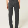 Högmidjade tvättade svarta raka jeans Högmidjade tvättade svarta raka jeans