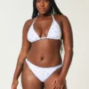 High-Leg Embroidered Stitch Strappy Cheekiest Bikini Bottom