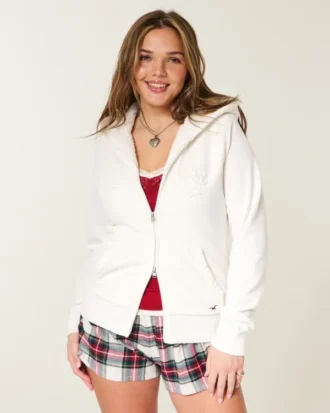 Holiday Vault Release Sherpa-fodrad hoodie med dragkedja och logotyp