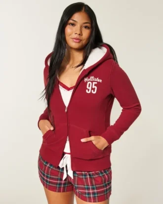 Holiday Vault Release Sherpa-fodrad hoodie med dragkedja och logotyp