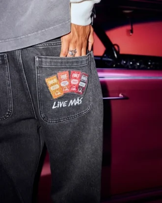 Hollister x Taco Bell Tvättade svarta baggyjeans med broderad grafik