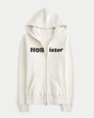 Huvtröja med dragkedja och chenille-logotyp