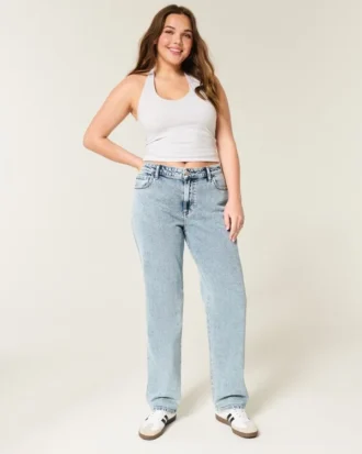 Jeans med hög midja, medium tvätt och rak passform