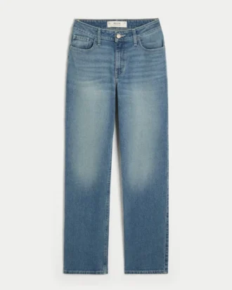 Jeans med hög midja, medium tvätt och rak passform