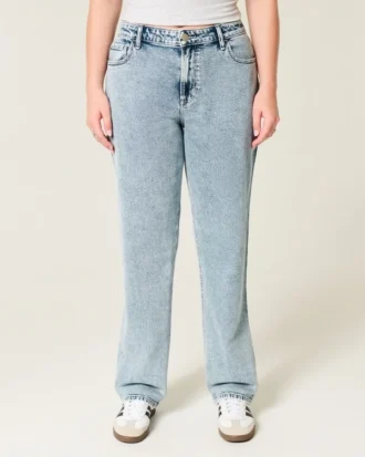 Jeans med hög midja, medium tvätt och rak passform
