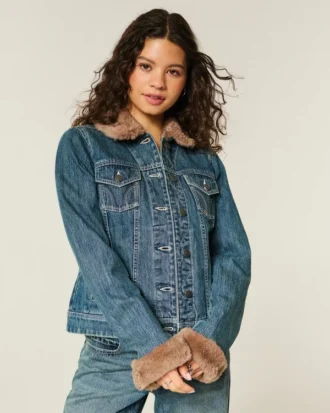 Jeansjacka med fuskpälskant