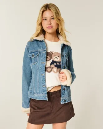 Jeansjacka med fuskpälskant