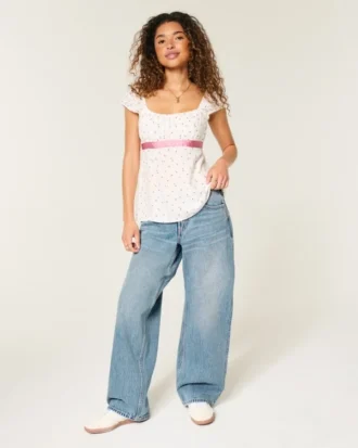 Justerbar midja Låg midja Mediumtvättade baggy jeans
