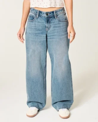 Justerbar midja Låg midja Mediumtvättade baggy jeans