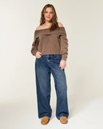Justerbar midja Låg midja Mörk tvätt Baggy jeans