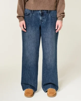 Justerbar midja Låg midja Mörk tvätt Baggy jeans