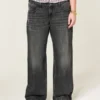 Justerbar midja Låg midja Tvättade svarta baggy jeans Justerbar midja Låg midja Tvättade svarta baggy jeans