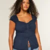 Kortärmad stretchpoplin-top