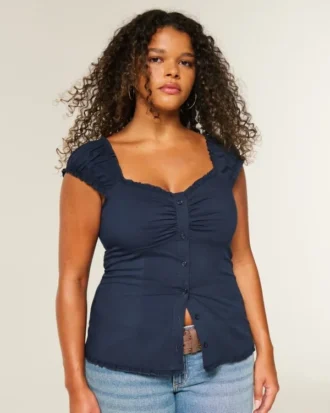Kortärmad stretchpoplin-top Kortärmad stretchpoplin-top