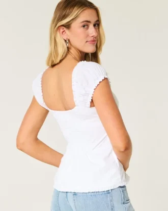 Kortärmad stretchpoplin-top