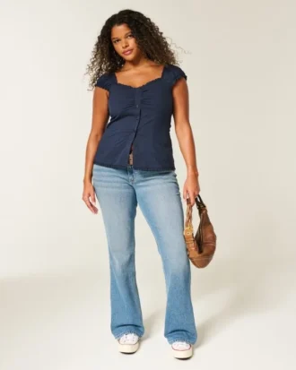 Kortärmad stretchpoplin-top Kortärmad stretchpoplin-top