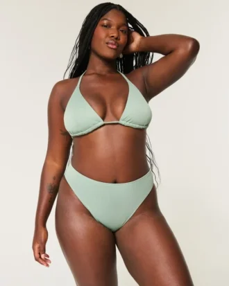 Kurvig högt skuren ribbad bikiniunderdel med hög midja