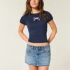 Låg midja Broderad rosett Denim Mini Skort Låg midja Broderad rosett Denim Mini Skort