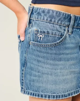 Låg midja Broderad rosett Denim Mini Skort