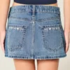Låg midja Broderad rosett Denim Mini Skort Låg midja Broderad rosett Denim Mini Skort