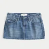 Låg midja Broderad rosett Denim Mini Skort Låg midja Broderad rosett Denim Mini Skort