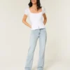 Låg midja, ljus tvätt, avslappnad rak jeans