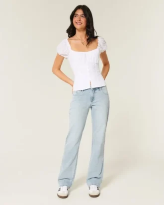 Låg midja, ljus tvätt, avslappnad rak jeans