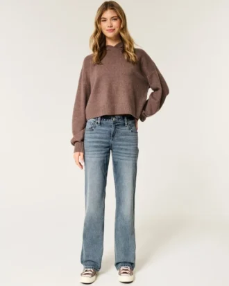 Låg midja, medium tvätt, avslappnad rak jeans