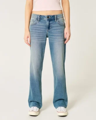 Låg midja, medium tvätt, avslappnad rak jeans