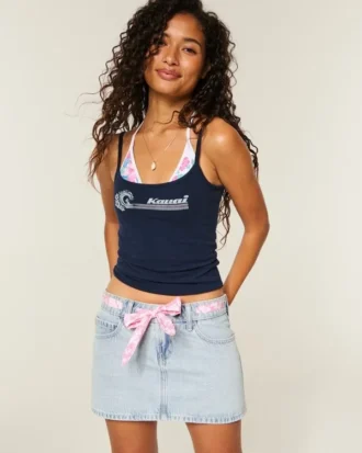 Låg midja Mini-skort i denim med knytband