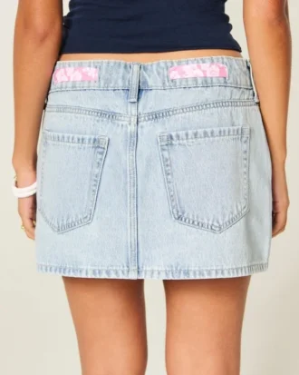 Låg midja Mini-skort i denim med knytband