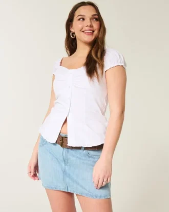 Låg midja miniskort i denim med järnvägsränder