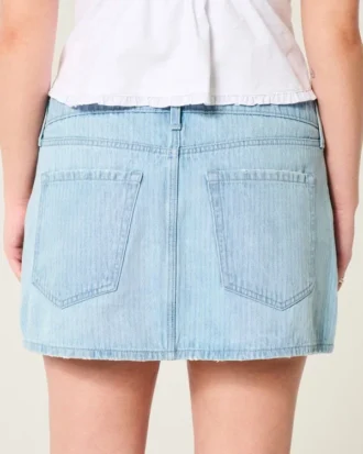 Låg midja miniskort i denim med järnvägsränder