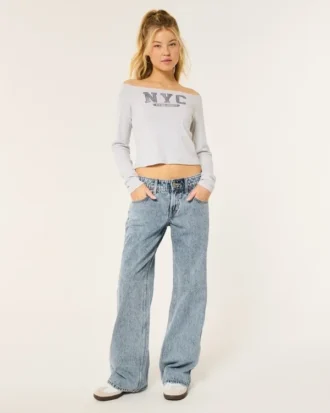Lågmidja baggy jeans i medium tvätt