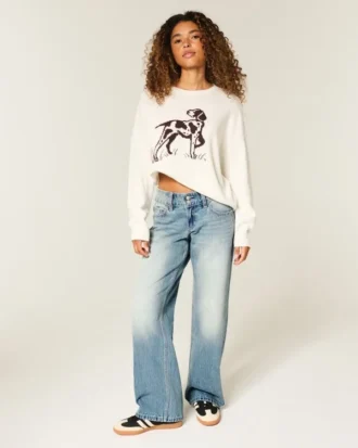 Lågmidja Y2K Medium Wash Baggy Jeans