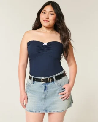 Lågmidjad miniskort i denim Lågmidjad miniskort i denim