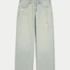 Lågmidjade baggy jeans i ljus tvätt med slitna detaljer Lågmidjade baggy jeans i ljus tvätt med slitna detaljer
