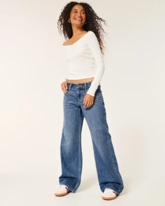 Lågmidjade baggy jeans i mörk tvätt