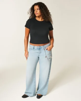 Lågmidjade baggy jeans med slitna detaljer